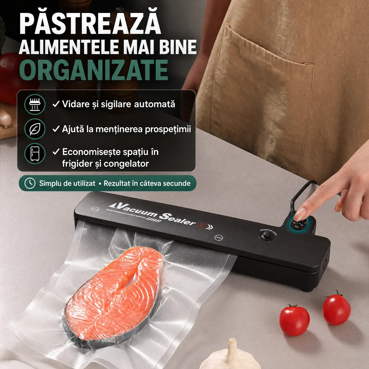 Aparat de Vidat Alimente Vacuum Sealer Pro™ – Vidare și Sigilare cu Un Buton
